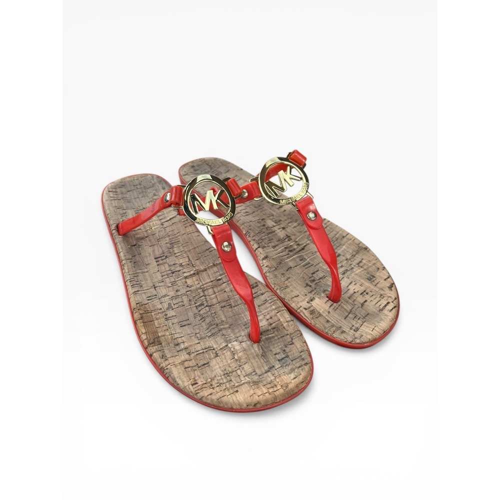 Michael Kors Orange Jelly T-strap Sandals & Cork Footbed SZ 8 Women's Flip Flops